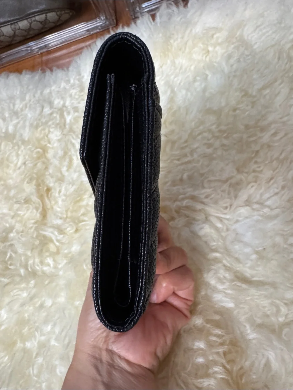 Yves Saint Laurent Black Quilted Chevron Wallet with Silver YSL Hardware - Picture 2 of 7